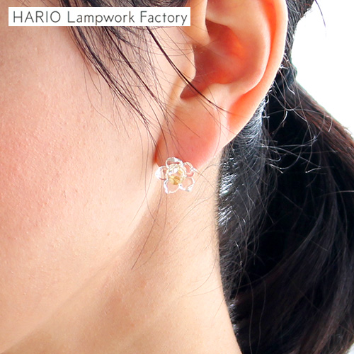 ハリオ ピアス リトルフラワー Plants 花 ガラス製 HARIO Lampwork Factory 手作り 日本製 小ぶり ハリオランプワークファクトリー