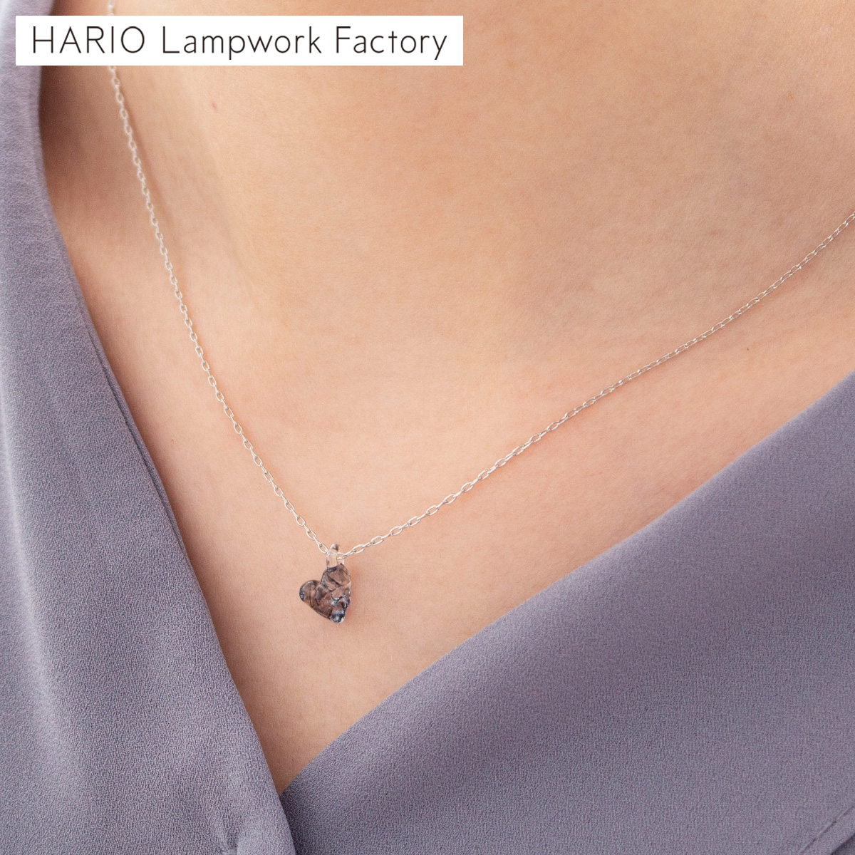 ハリオ ネックレス ウィンクハート ブラック ハート型 ガラス製 HARIO Lampwork Factory 手作り 日本製 ハリオランプワークファクトリー