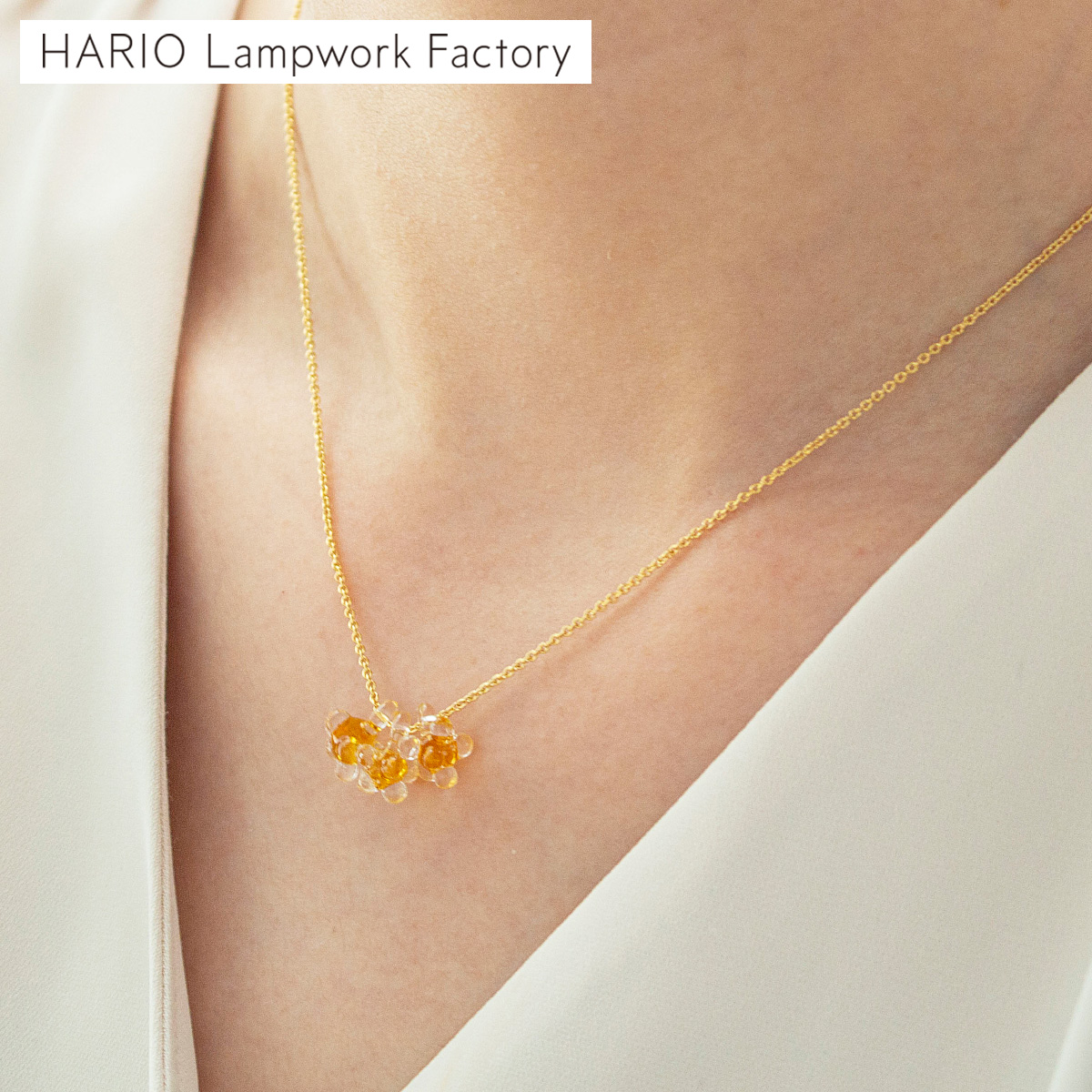 ハリオ ネックレス ひとふさのミモザ 花 ガラス製 HARIO Lampwork Factory 手作り 日本製 小ぶり ハリオランプワークファクトリー