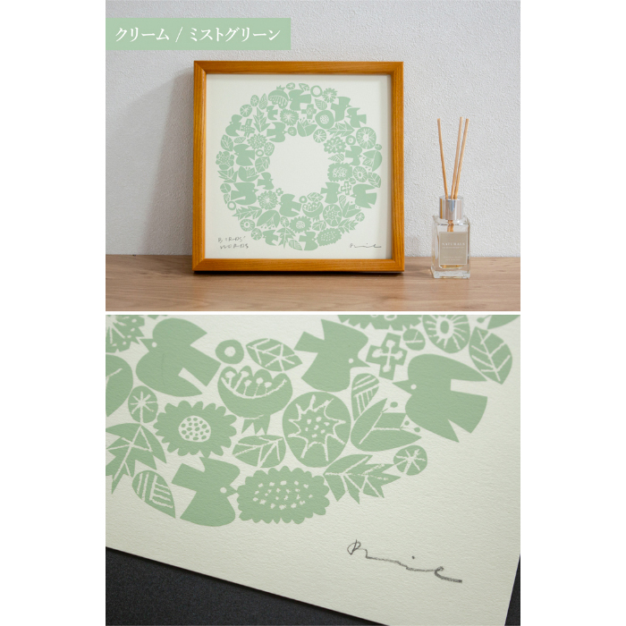 バーズワーズ シルクスクリーン 20 WREATH ポスター 正方形 20×20cm 鳥