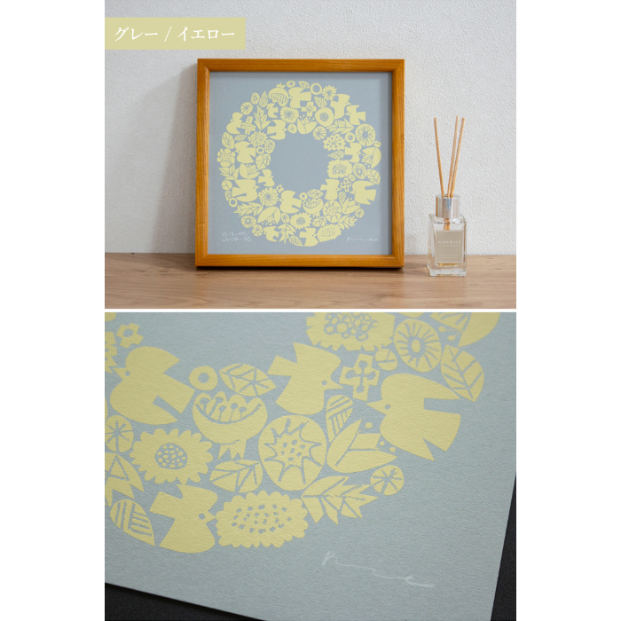 バーズワーズ シルクスクリーン 20 WREATH ポスター 正方形 20×20cm 鳥