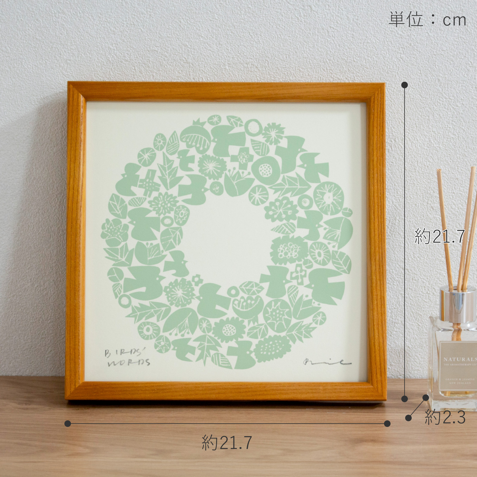 美品【バーズワーズ】61×61WREATH額縁付きシルクスクリーン BIRDS' WORDS | ポスター（シルクスクリーン） WREATH 30cm 木製
