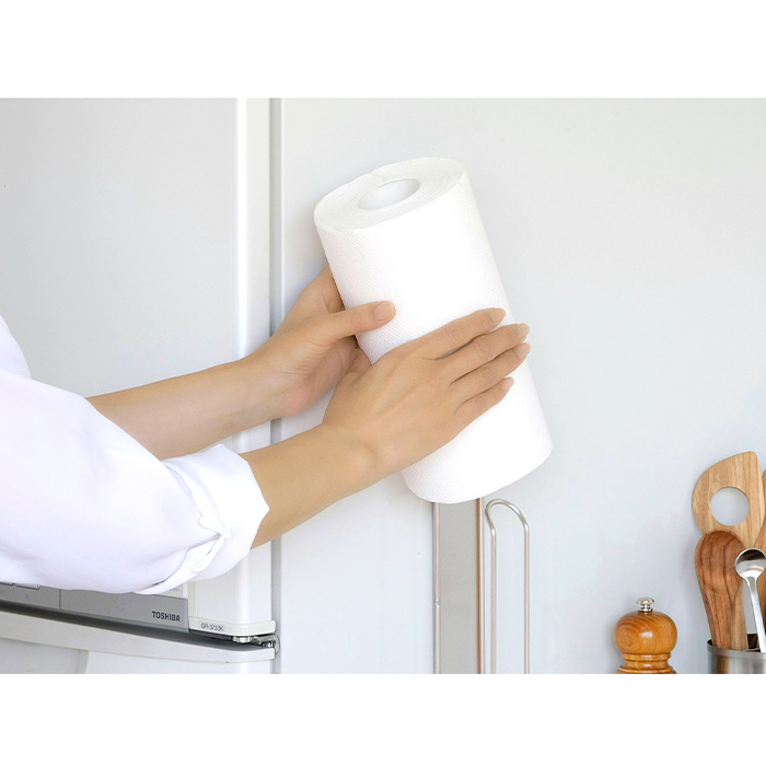 ホームベイシック キッチンペーパーホルダー 縦型 ペーパーホルダー シルバー 家事問屋 壁付けキッチンペーパーホルダー 縦置き 横置き マグネット