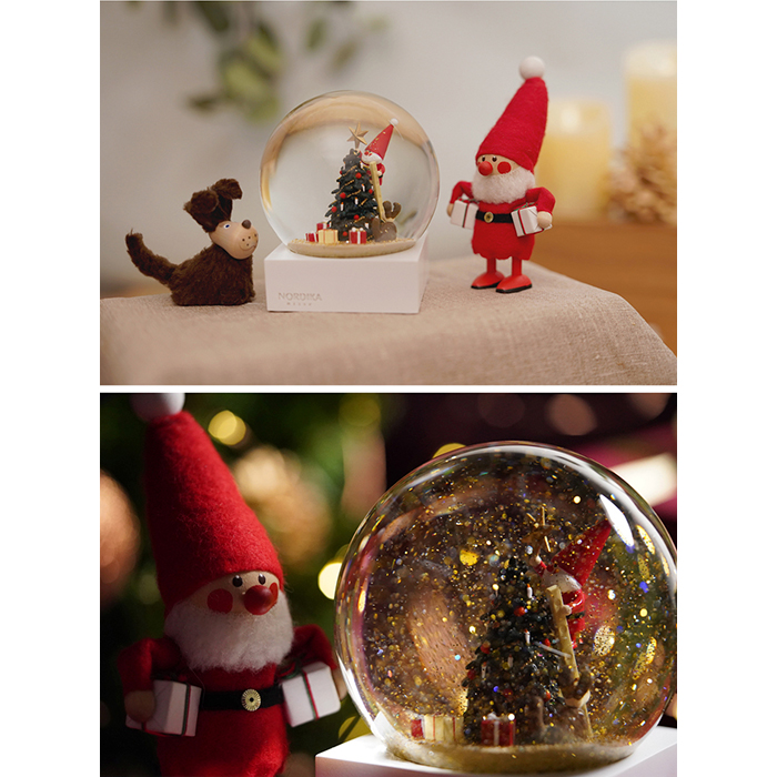 ノルディカニッセ 限定品 スノードーム 飾りつけをするサンタとイヌ ノルディカニッセ 限定品 スノードーム 飾りつけをするサンタとイヌ