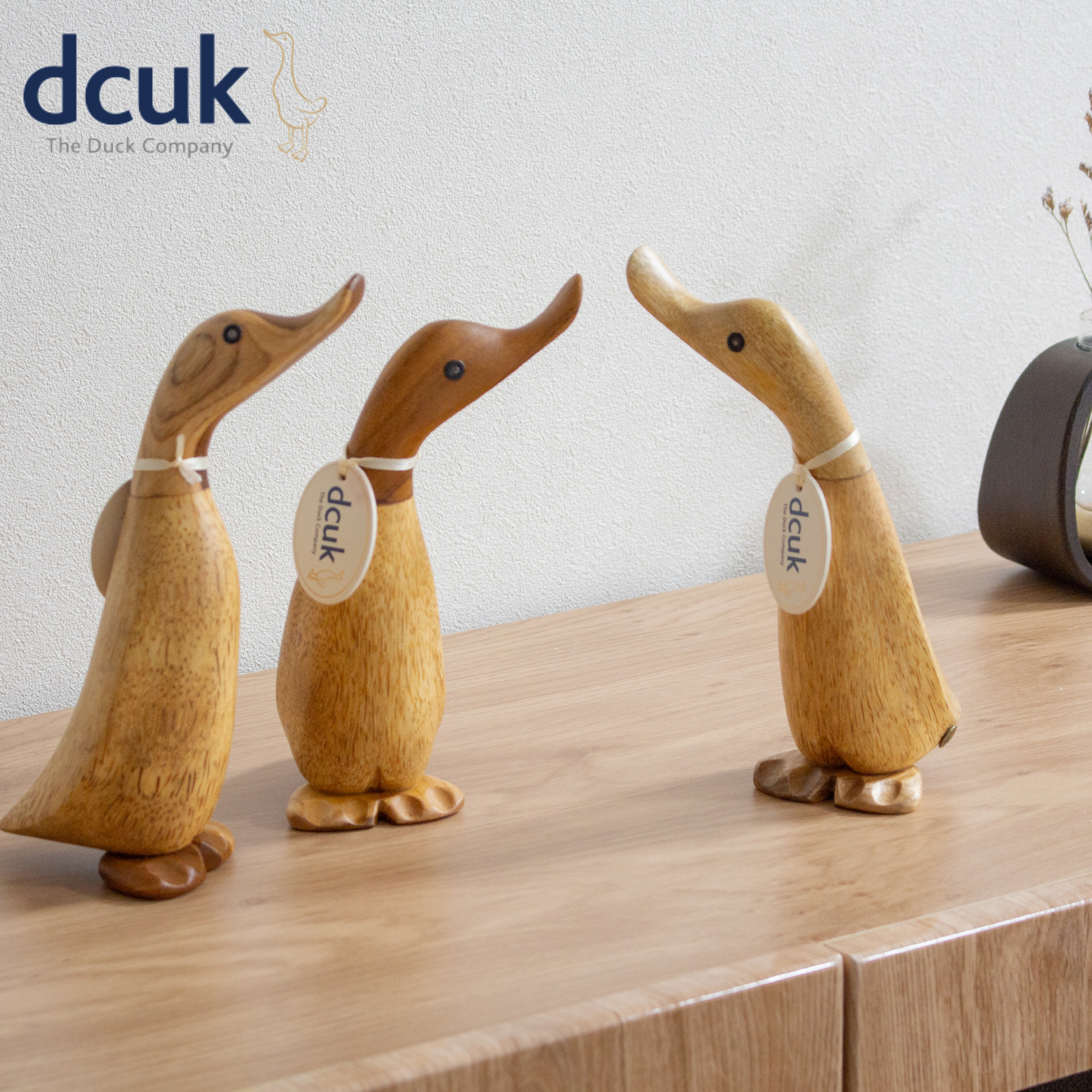 木製アヒル手彫り彫刻 2体セット お座り アヒルさん 白 Lサイズ 手足が動かせる木彫りの動物 ウェルカム