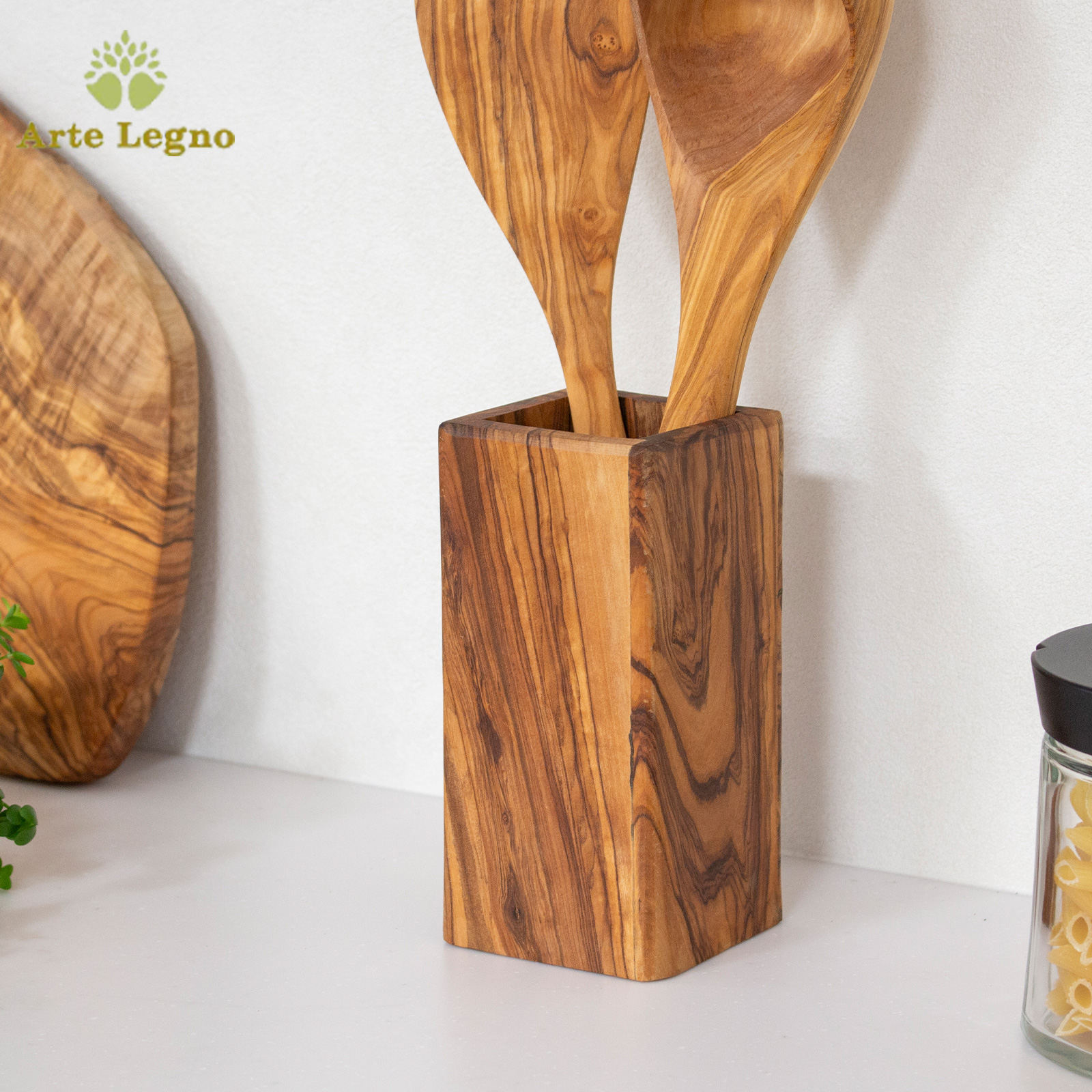 キッチンツールスタンド スクエアツールスタンド 木製 オリーブ イタリア製 Arte legno アルテレニョ ツール 収納 調理器具 キッチン収納