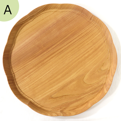 木製花びら型　4枚セット　花盆　お盆　トレー　折敷　敷板　スカラップエッジ　4枚 四十沢木材工芸 KITO 輪花盆 大 ケヤキ 選べる 木目 1点もの 日本製