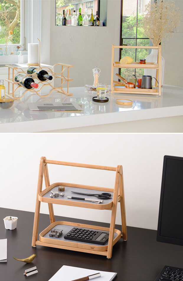 GUDEE 折りたたみ 収納ラック 2段 トレー 卓上収納 収納 木製 竹 ALFA Desk organaizer rack S GudeeLife　GUDEE