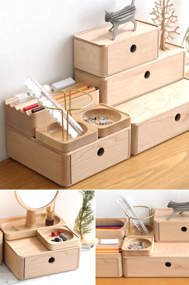 スタッキング ストレージトレー 1S 90mm 卓上収納 木製 Wooden Desk Organizer 1inch S Jeantopia ジントピア