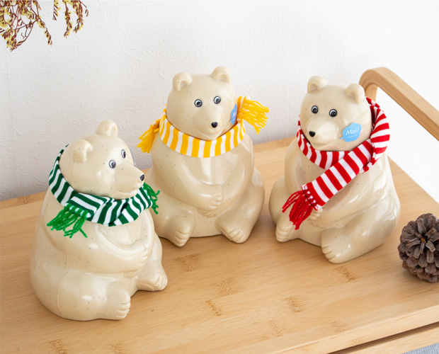 しろくま貯金箱 2023 マフラー付き 緑×白ボーダー 限定 シロクマ貯金箱 北欧 フィンランド  Polar Bear Money Box