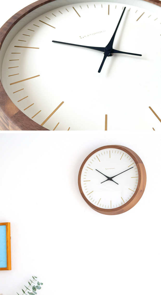 掛け時計 電波時計 木製 加藤木工 muku round wall clock 18 ウォールナット