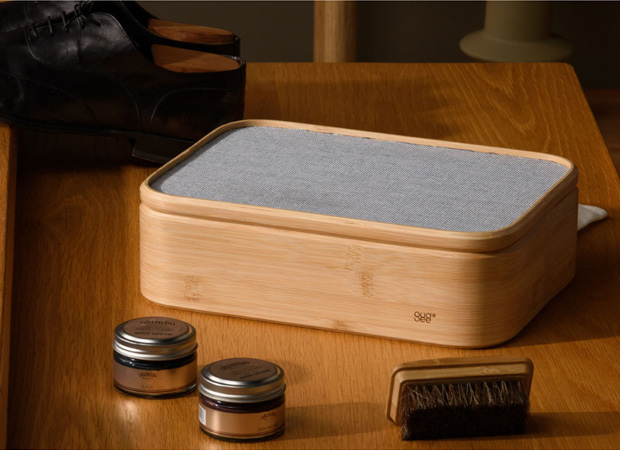 GUDEE シューケア収納ボックス 靴磨き 道具 収納 馬毛ブラシ付き 木製 竹 RICO Bamboo shoe shine valet box GudeeLife グディ グッディ　GUDEE
