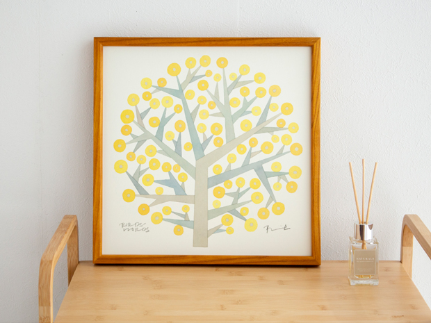 バーズワーズ ポスター フレーム付き 30 tree of hope ツリーオブホープ 木製 正方形 30×30cm ポスターフレーム 花 ミモザ アートポスター 伊藤利江 BIRDS' WORDS