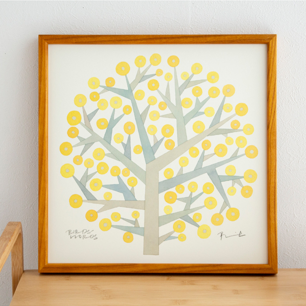 バーズワーズ ポスター フレーム付き 30 tree of hope ツリーオブホープ 木製 正方形 30×30cm ポスターフレーム 花 ミモザ アートポスター 伊藤利江 BIRDS' WORDS