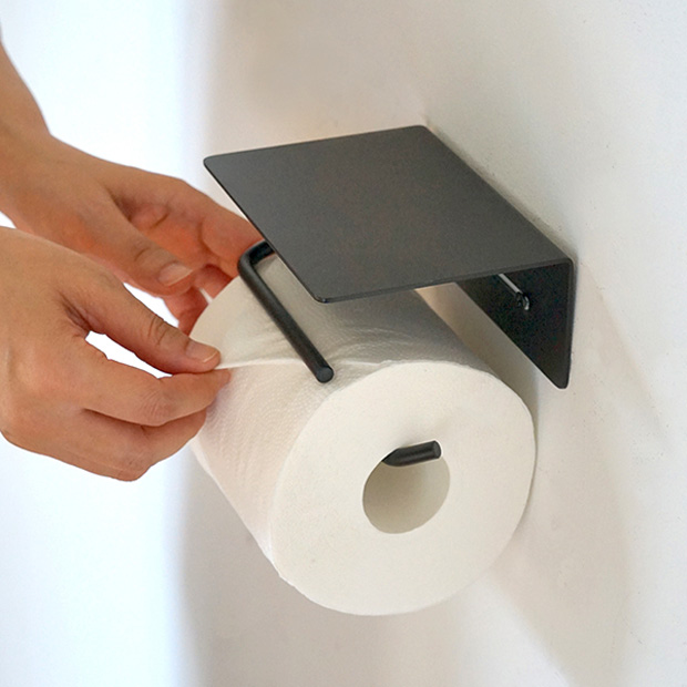 put ペーパーホルダー アイアン トイレットペーパーホルダー シングル 棚付 鉄 ブラック インテリア雑貨 AXCIS アクシス