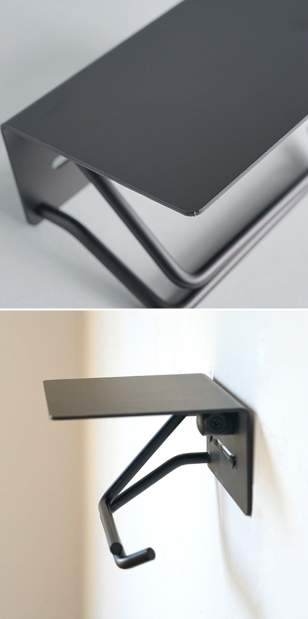 put ペーパーホルダー アイアン トイレットペーパーホルダー シングル 棚付 鉄 ブラック インテリア雑貨 AXCIS アクシス