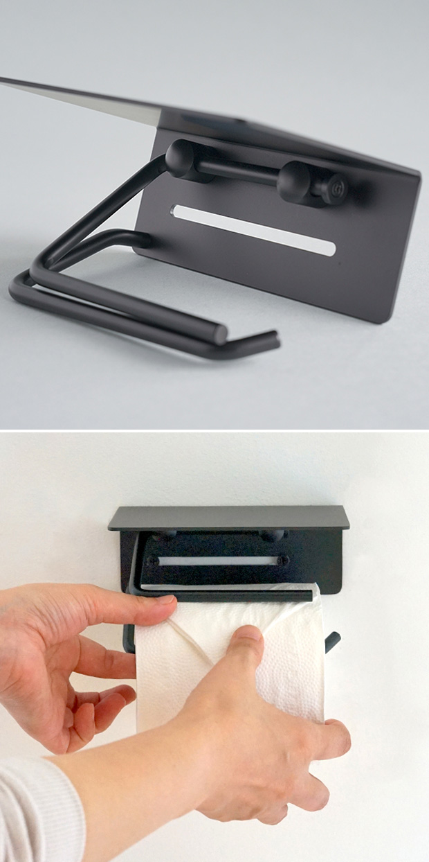 put ペーパーホルダー アイアン トイレットペーパーホルダー シングル 棚付 鉄 ブラック インテリア雑貨 AXCIS アクシス