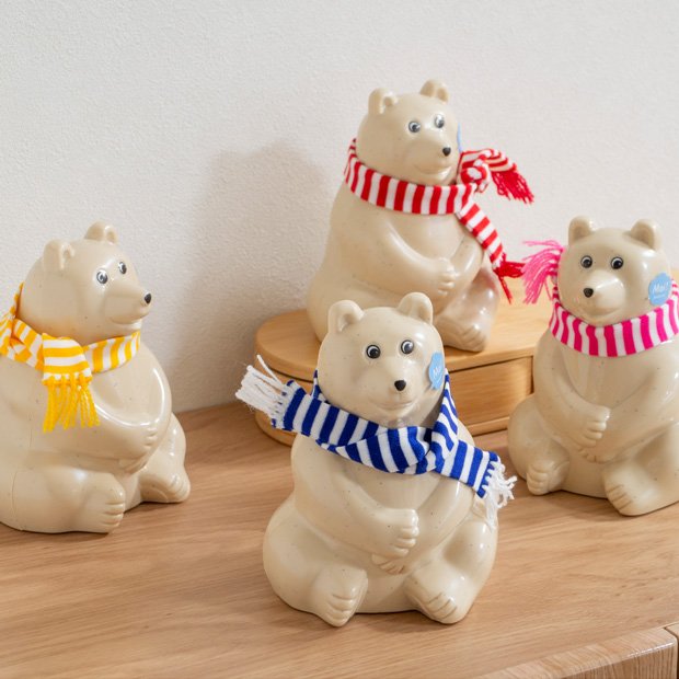 しろくま貯金箱 2023 マフラー付き 緑×白ボーダー 限定 シロクマ貯金箱 北欧 フィンランド  Polar Bear Money Box
