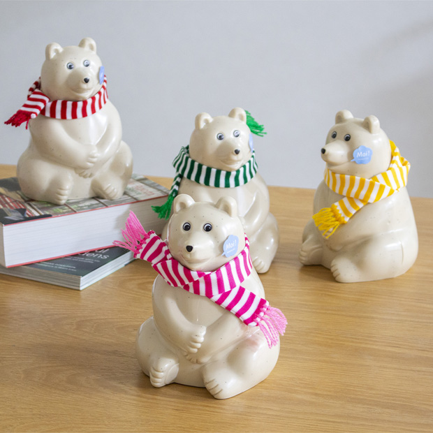 しろくま貯金箱 2023 マフラー付き 緑×白ボーダー 限定 シロクマ貯金箱 北欧 フィンランド  Polar Bear Money Box
