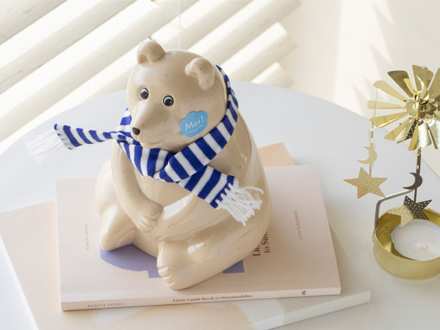 しろくま貯金箱 2023 マフラー付き 緑×白ボーダー 限定 シロクマ貯金箱 北欧 フィンランド  Polar Bear Money Box