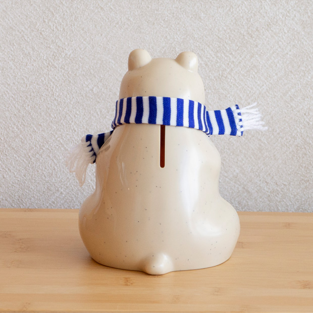 しろくま貯金箱 2023 マフラー付き 緑×白ボーダー 限定 シロクマ貯金箱 北欧 フィンランド  Polar Bear Money Box
