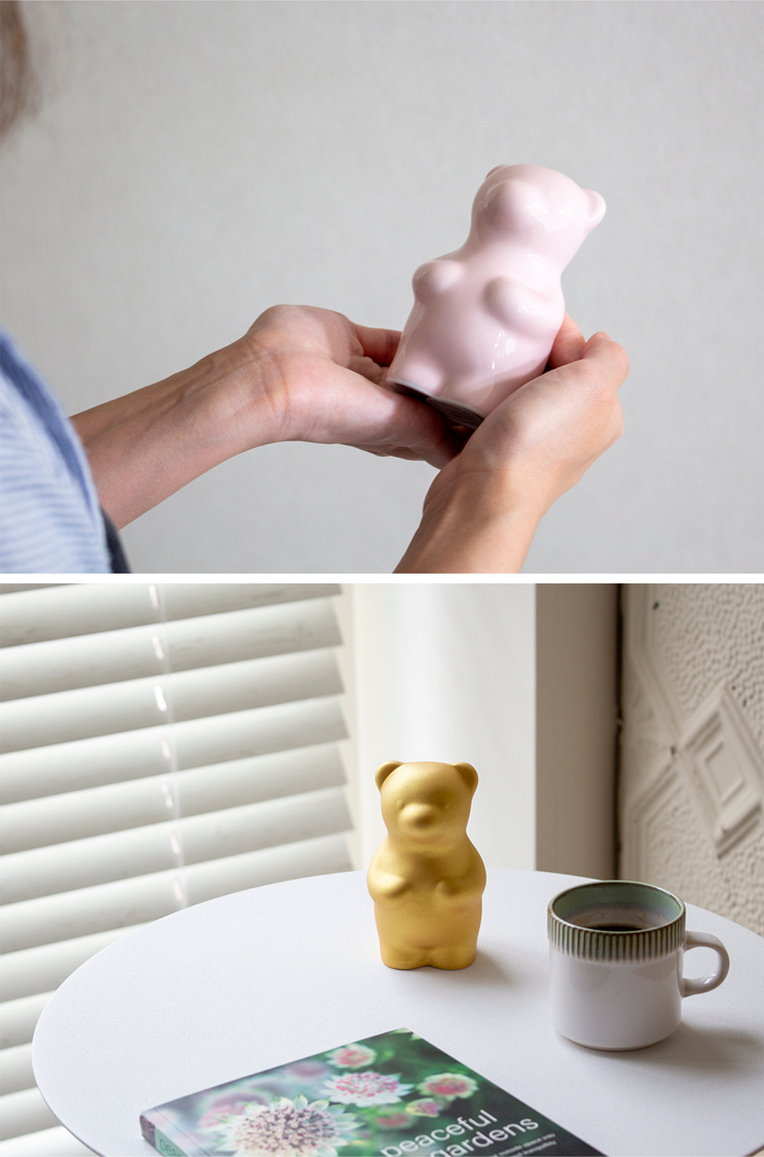 賞美堂本店 有田焼 くまフィギュア momoco bear モモコベア 熊 クマ 置物 オブジェ 白 黒 ピンク 金 インテリア 日本製