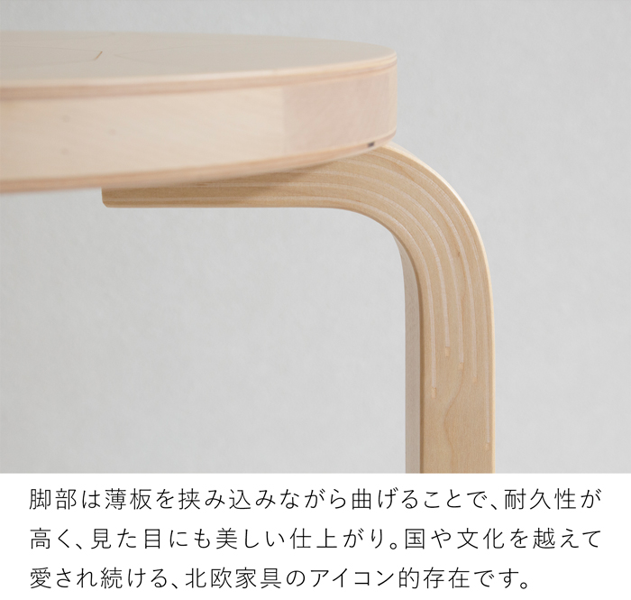 アルテック ＋ マリメッコ スツール 60 artek ＋ marimekko ナチュラル バーチ材 3本脚 完成品 選べる 木目 1点もの スタッキング 北欧 デザインイ