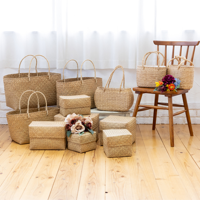 蓋付き 収納かご 長方形 3個セット ふた付き四角BOX バスケット 深型 サイアム カチュー 水草 天然素材 ハンドメイド 収納ボックス 水草のかご Siam タイプB