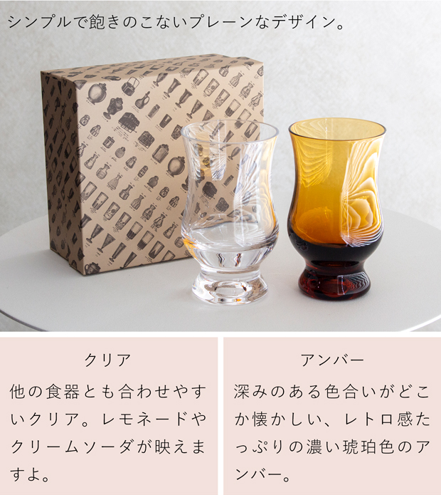 廣田硝子 BYRON コーヒーグラス ギフトセット アンバー＆クリア 250ml 2個セット 昭和モダン 珈琲 復刻 バイロン 日本製