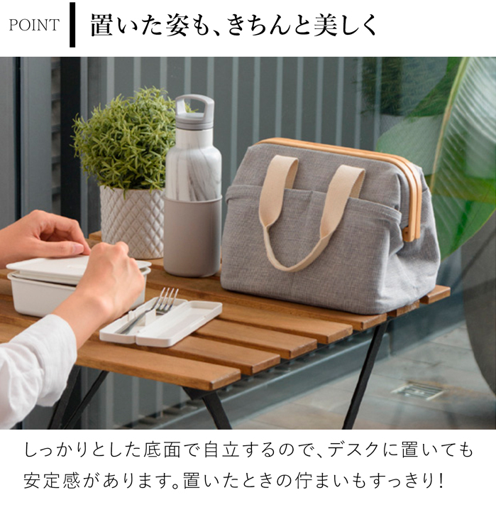 GUDEE ランチバッグ 保冷バッグ がま口 クーラーバッグ ランチトート 弁当 保温 木製 竹 布 UROKI GudeeLife グディ
