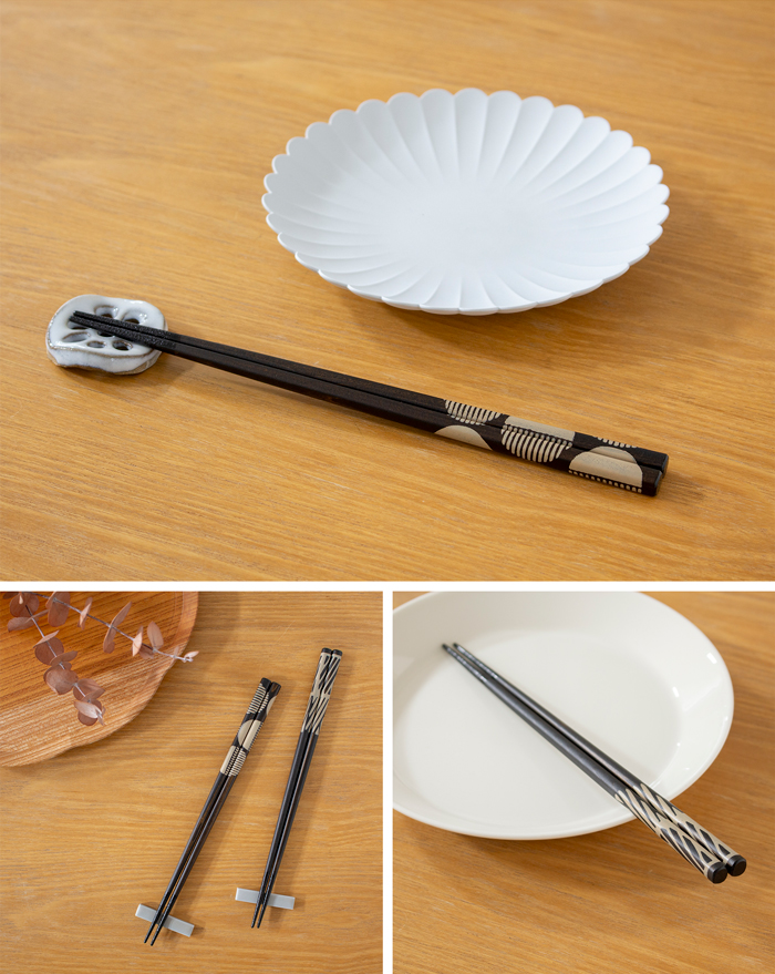 箸 おしゃれ 漆のお箸十八膳 くろしろ 黒 23 cm 1膳 天然木 能登ヒバ 日本製 木製 うるし 漆 橋本幸作漆器店