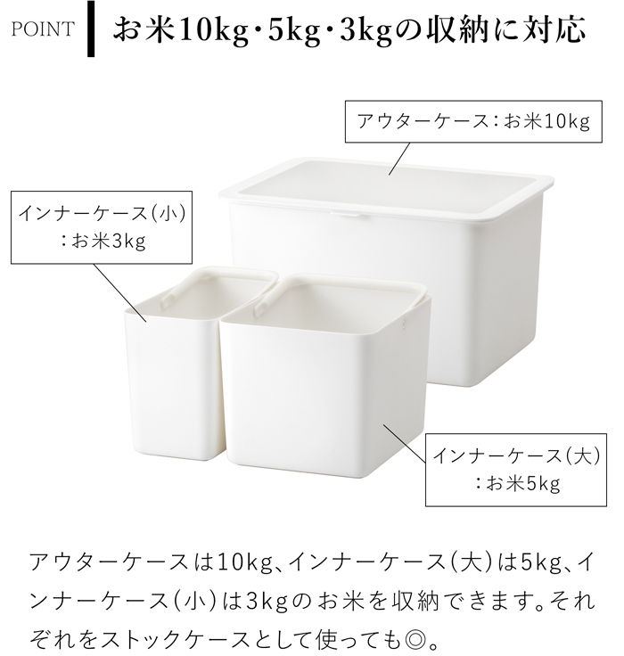 米びつ 10kg 5kg 3kg 収納ケース シンク下収納 保存容器 フタ付きストックケース インナーケース付き 日本製 ライクイット like-it