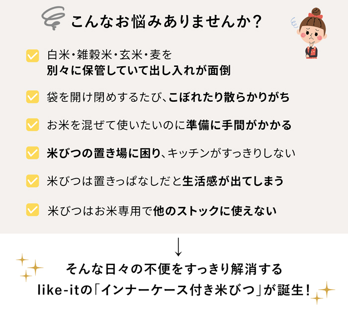 米びつ 10kg 5kg 3kg 収納ケース シンク下収納 保存容器 フタ付きストックケース インナーケース付き 日本製 ライクイット like-it