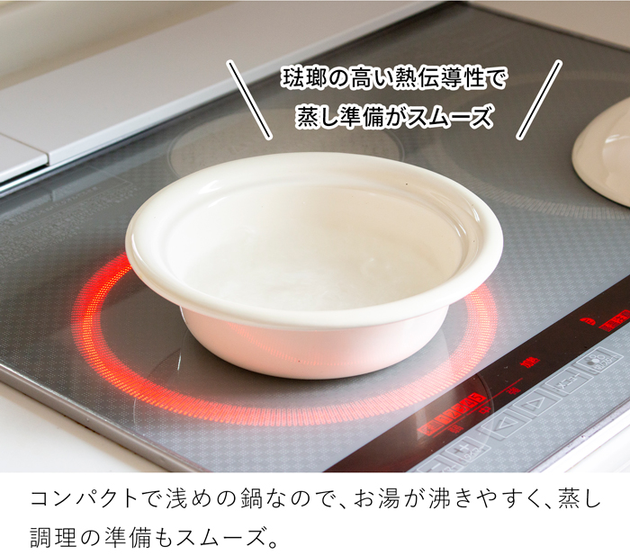野田琺瑯 ココナベ せいろセット 大 21cm 乳白 ホーロー鍋 取っ手なし 直火 IH対応 1～2人用 蒸し器セット 竹製せいろ