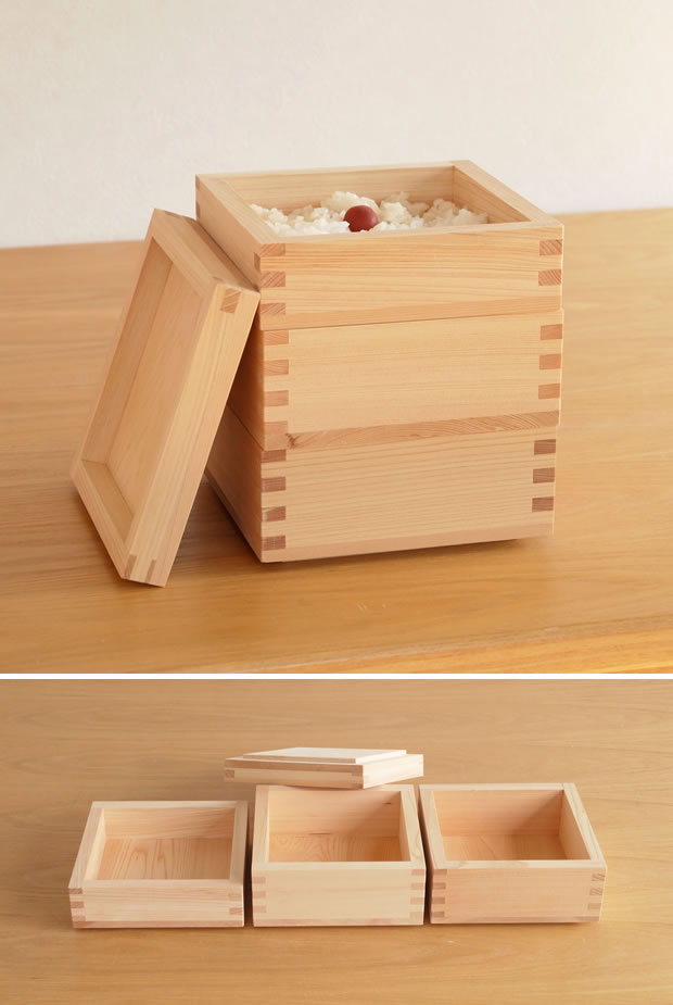 枡重 重箱 3段セット(4.5cm×1、6cm×2) 14cm×14cm ヤマサキデザインワークス ヒノキ 木製 日本製 YAMASAKI DESIGN WORKS