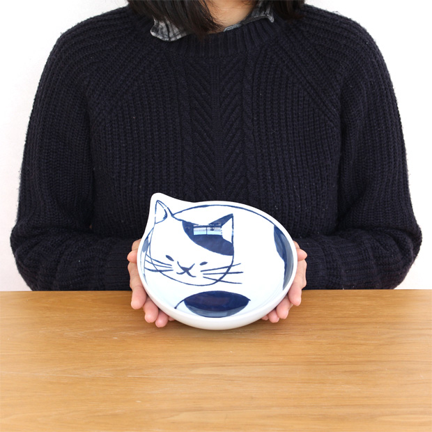 波佐見焼 大neco鉢 ねこ鉢 ブチ コテツ 2枚 ペア セット 箱入り 猫皿 ねこ皿 深皿 ボウル どんぶり 磁器 和食器 石丸陶芸 日本製